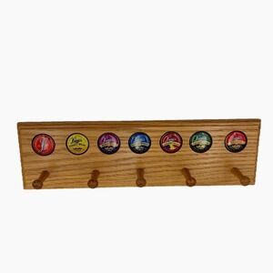 Leinenkugel Wood Wall Rack 5 Peg Beer Bottle Cap Key Hat Holder Bar Man Cave